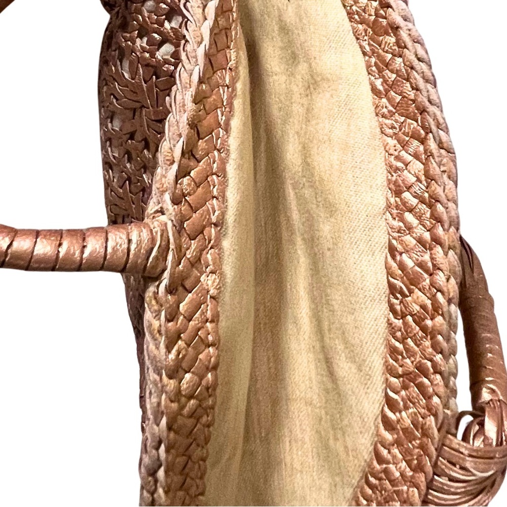 Helen Kaminski Real Leather Metallic Rose Gold Woven Shoulder Bag with Tassels - Picture 11 of 14